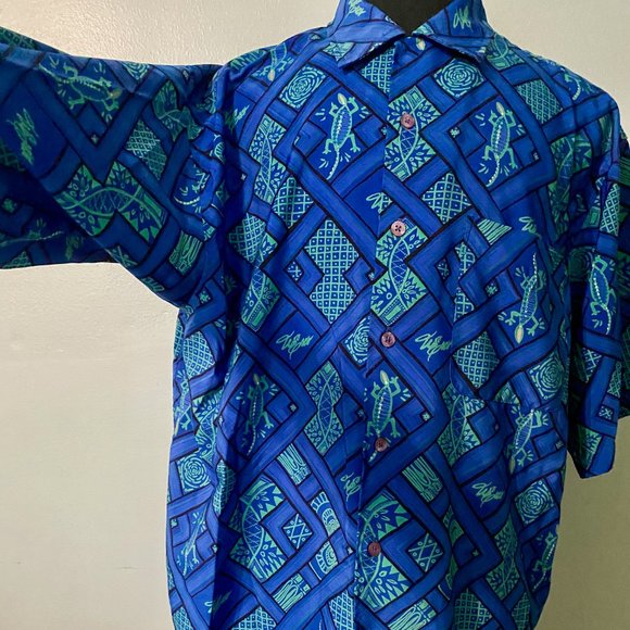 Willie Esco Blue Lizard Tiki Buttondown - Picture 2 of 4
